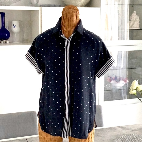 St. John Tops - St.John. Navy blue, white dots, stretchy silk, like new.